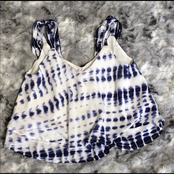 Navy and White Tie Dye Crop Top - Picture 4 of 4